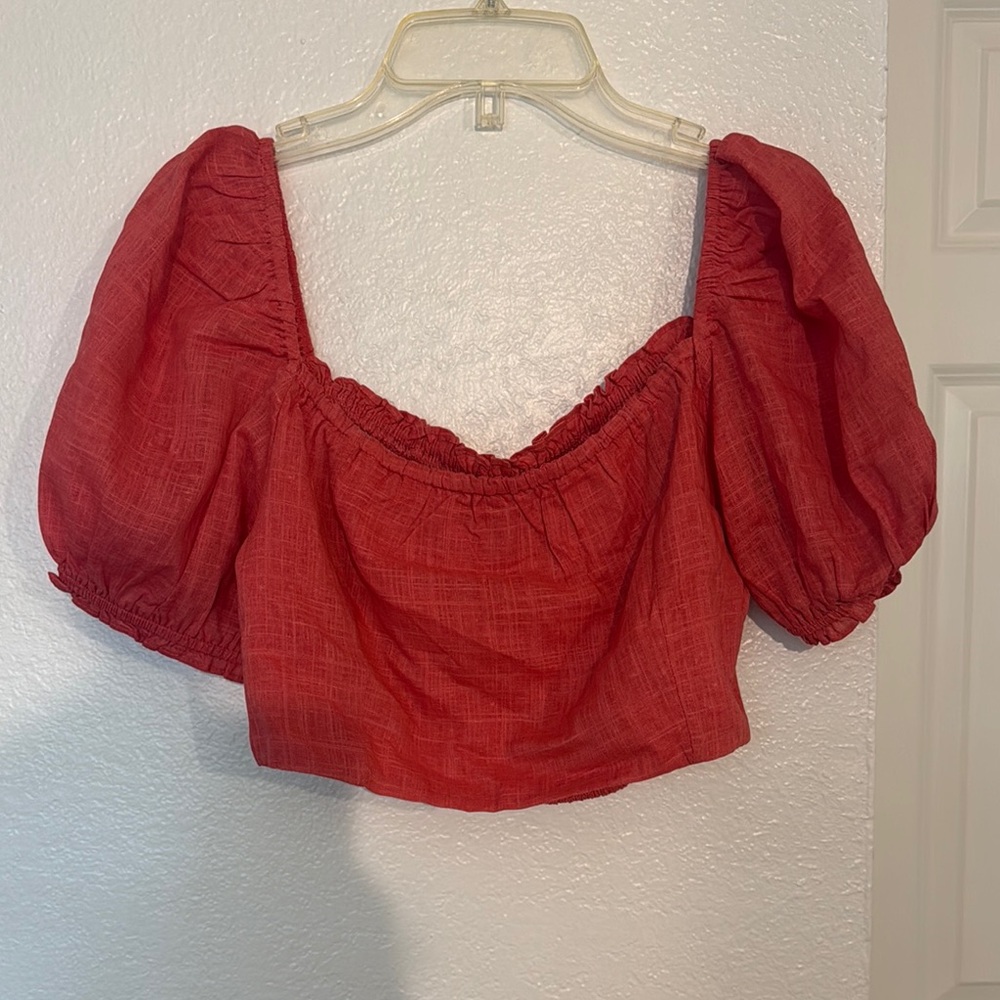 TJD Coral Puff Sleeve Women's Top